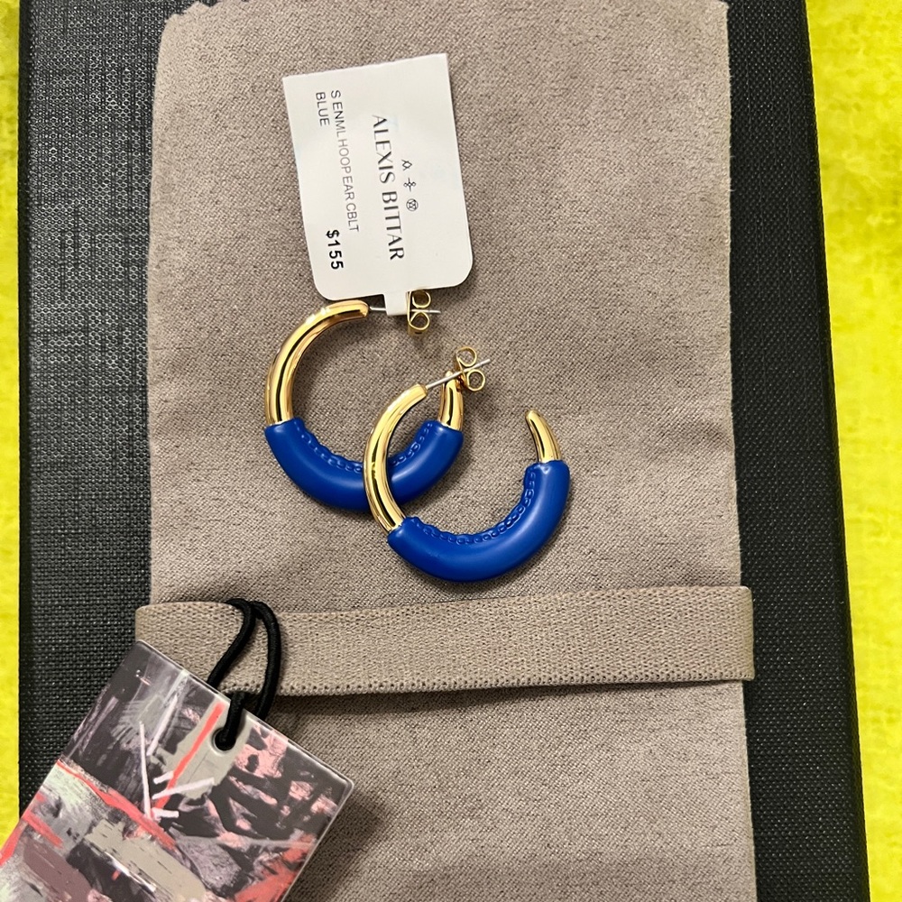 NWT Alexis Bittar Retro Memphis Small Wrapped Hoop Earring - Cobalt Blue